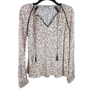 RTR Halston Top Cupcakes And Cashmere Tan Yellow Black Floral Size Small Tie